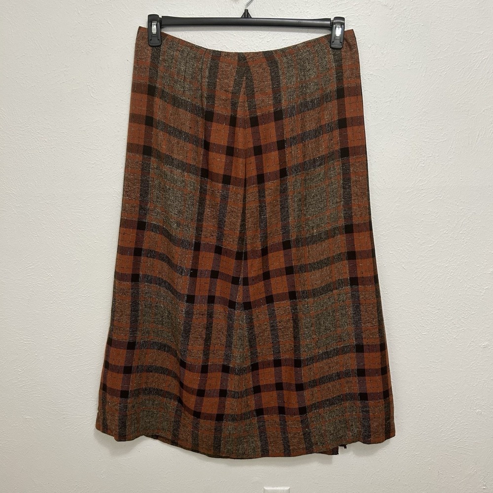 Vintage Orange Brown Plaid Maxi Skirt Earthy Old Money Preppy Academia Size 16
